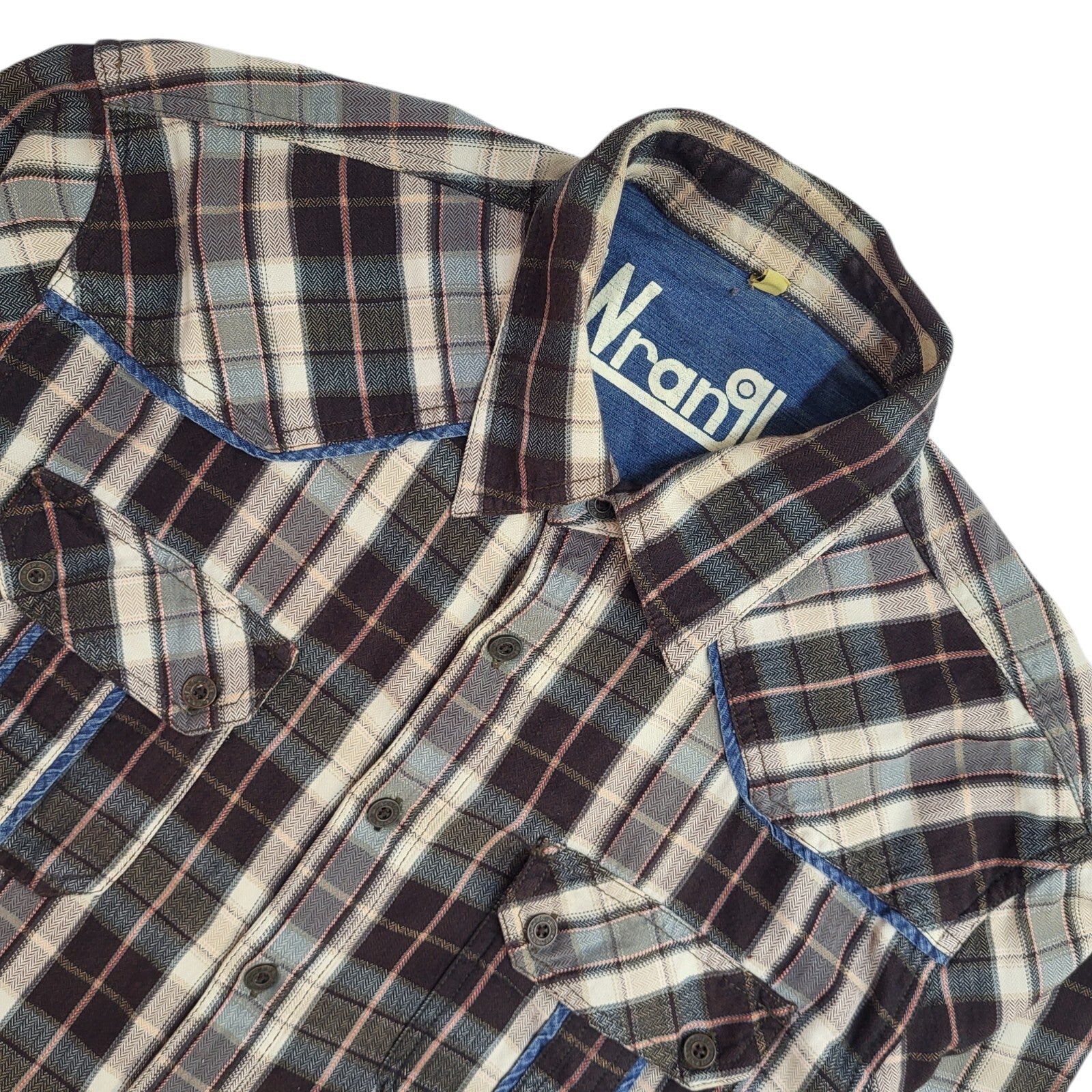 Wrangler 90s Brown & Beige Check Long Sleeve Shirt Uk Men's Size XL