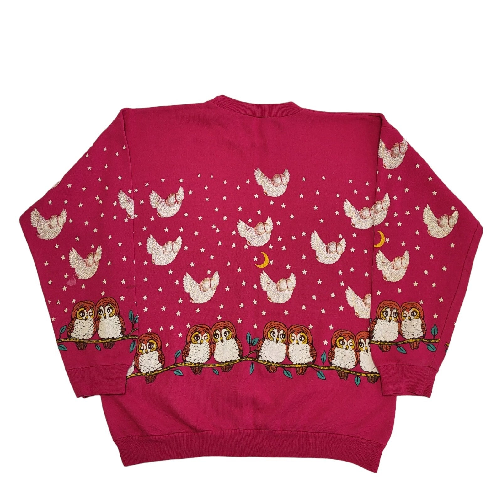 Vintage 80s Pink Owl print Sweatshirt Women's Size L