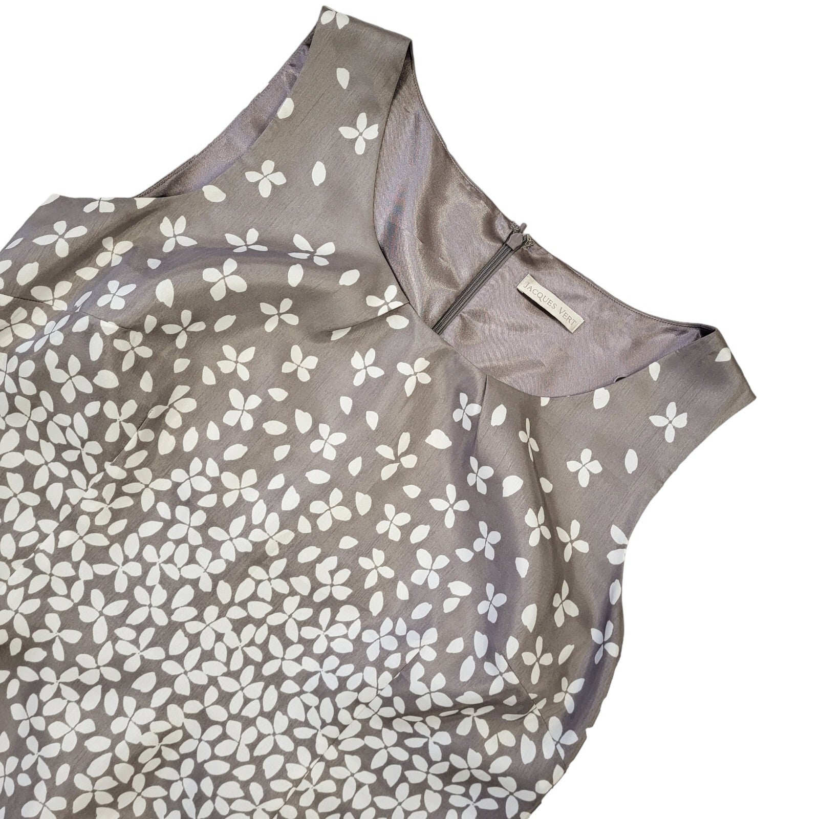 Jacques Vert Vintage 90s Grey Floral Sleeveless Dress Uk Women's Size 20