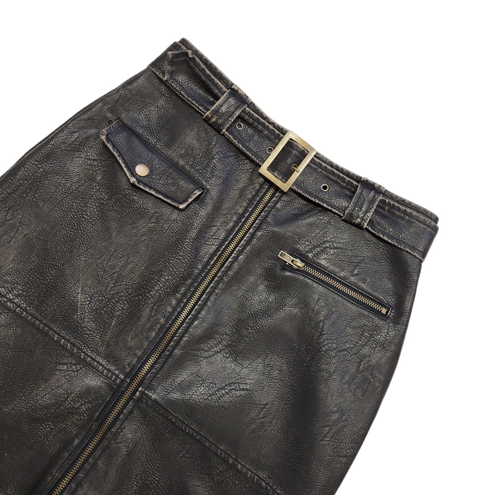 Tudor Knight Y2K Faux Leather Zip Belted Slit Skirt Womens UK Size 10 W28
