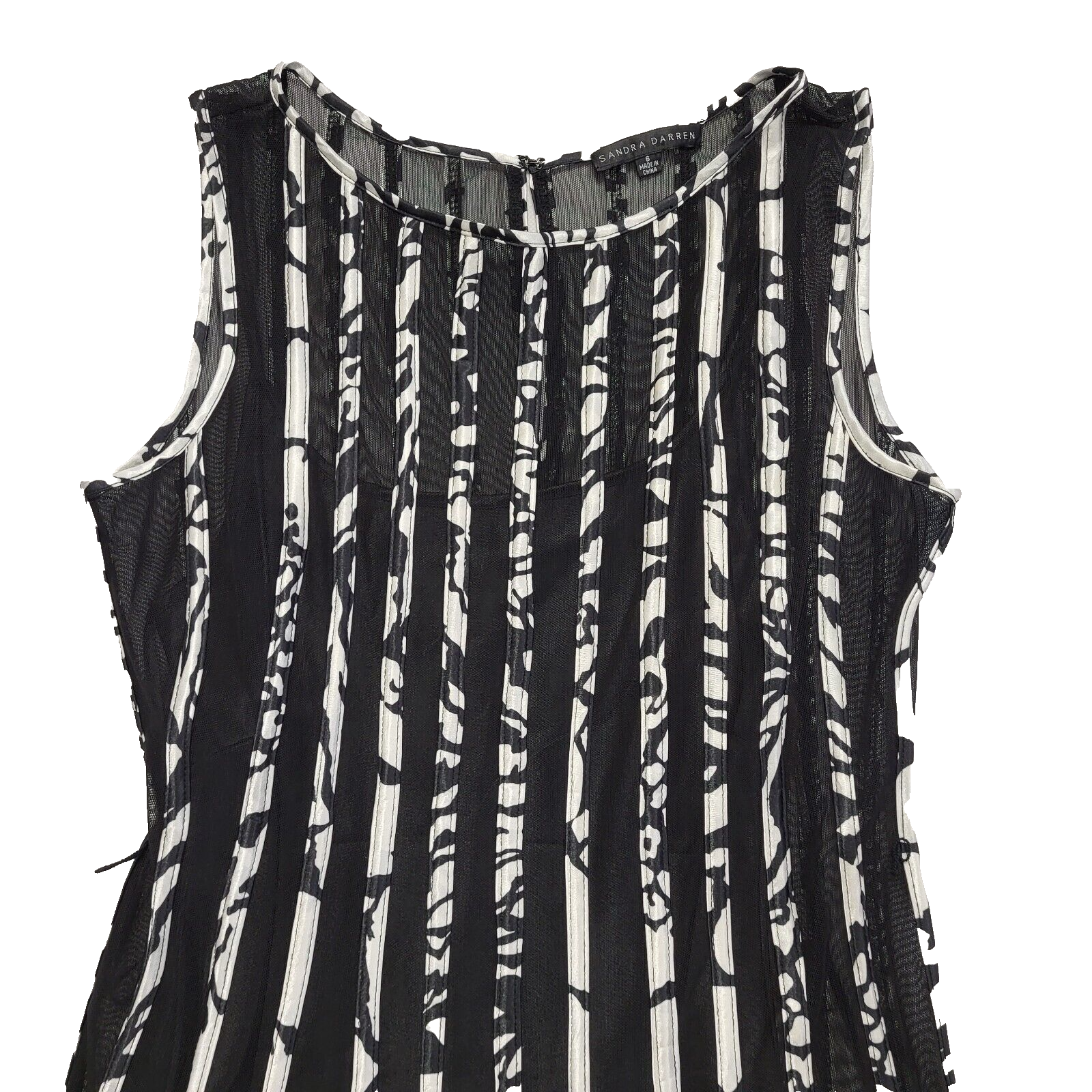 Sandra Darren Vintage 90s Black White Dress Uk Women's Size 6 W24-26