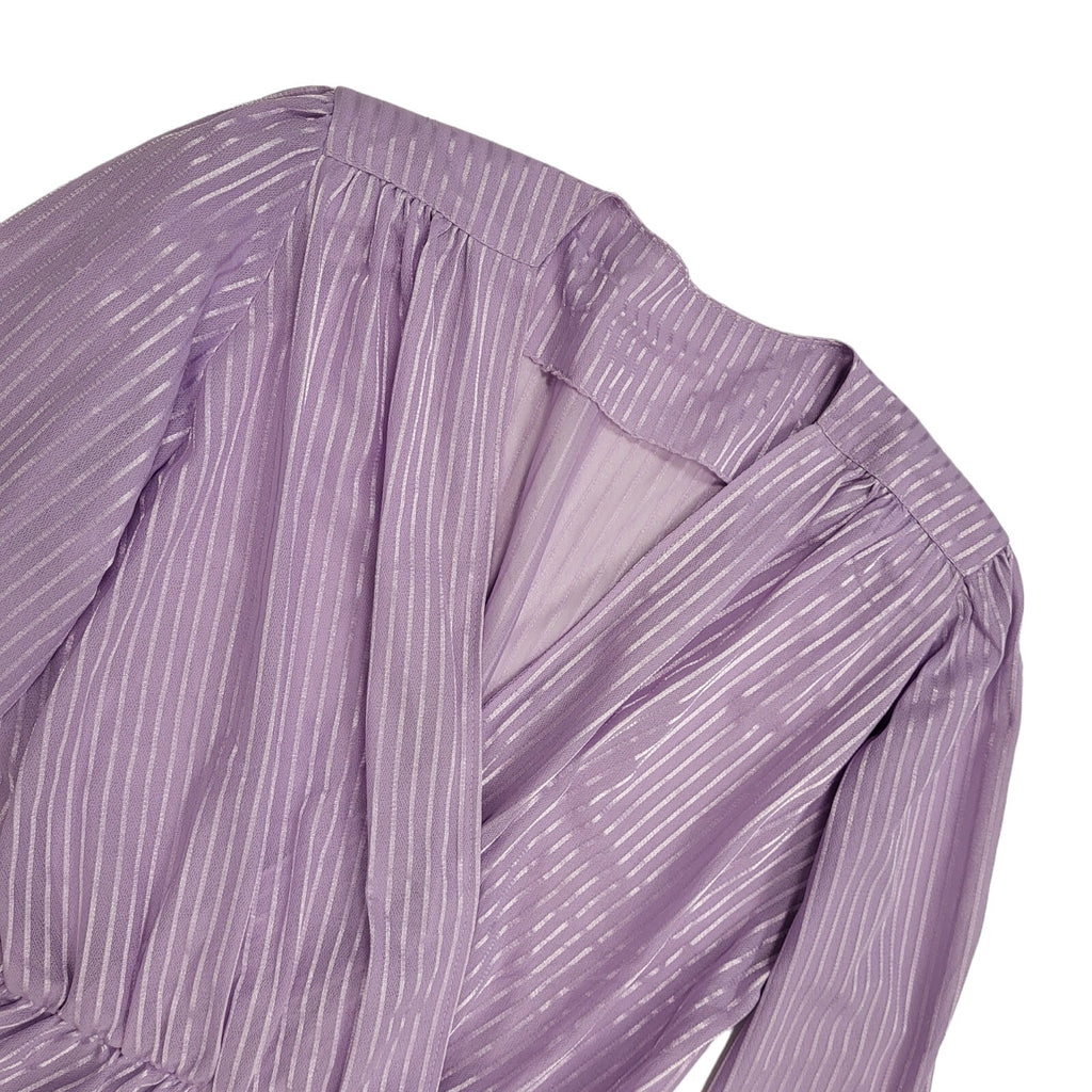 80s Vintage Lilac Striped V-Neck Peplum Evening Dress Women's 10