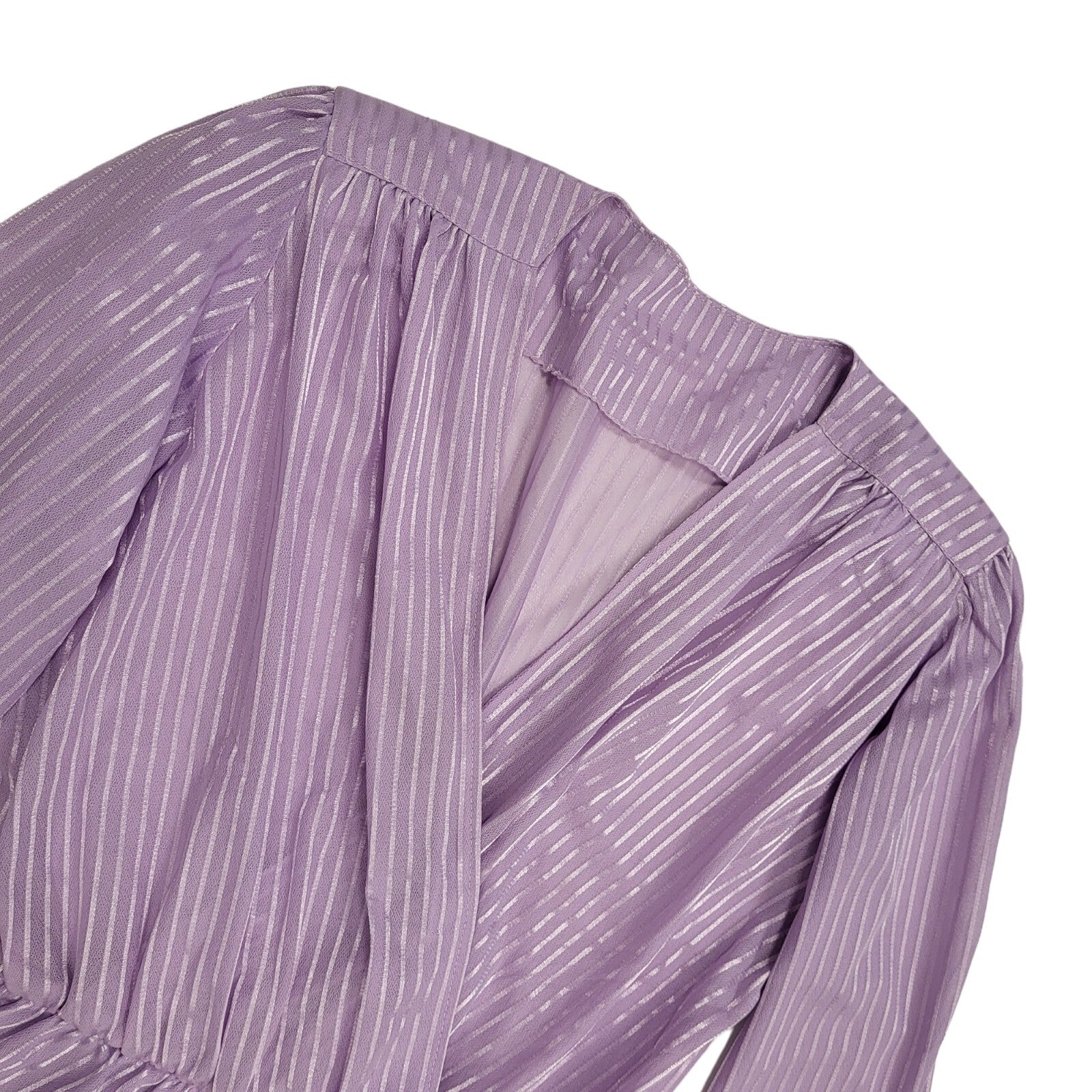 80s Vintage Lilac Striped V-Neck Peplum Evening Dress Women's 10