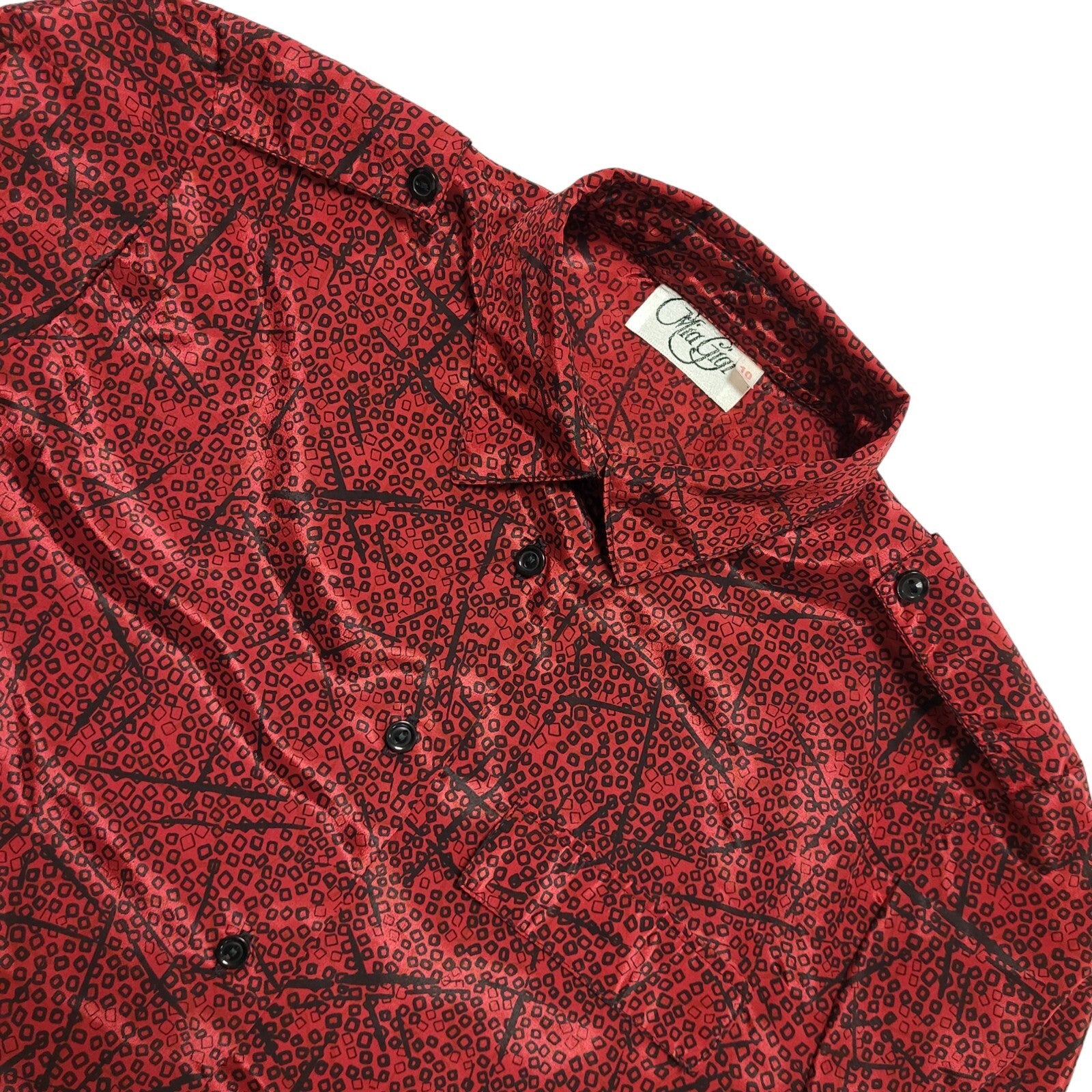 Mia Gigi Vintage 80's Black & Red Button Up Long Sleeve Shirt Womens UK 10
