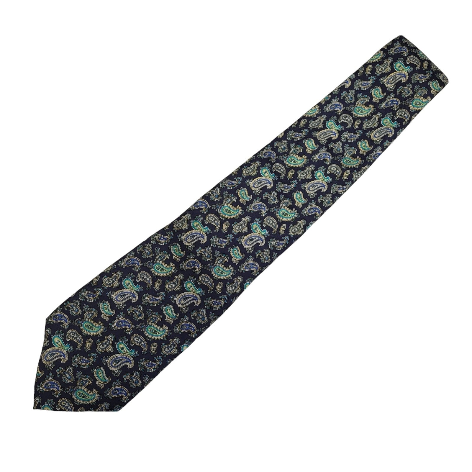 Christian Dior Vintage 80s Blue Paisley Silk Neck Tie Uk Men's Size 56"