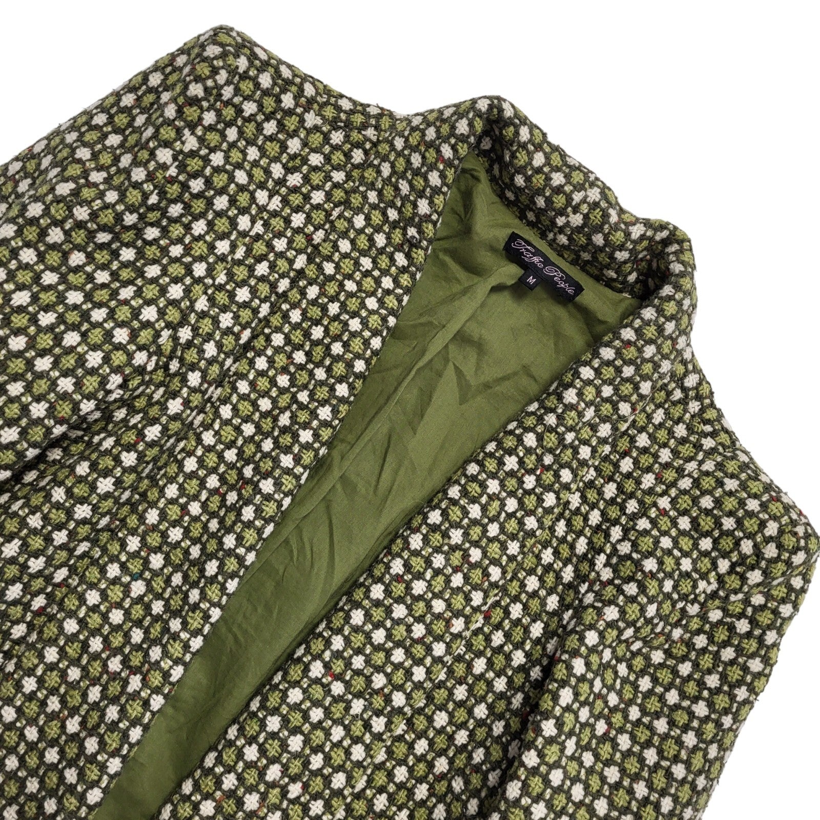 90s Vintage Green Open Front Wool Blend Jacket Uk Women's Size M