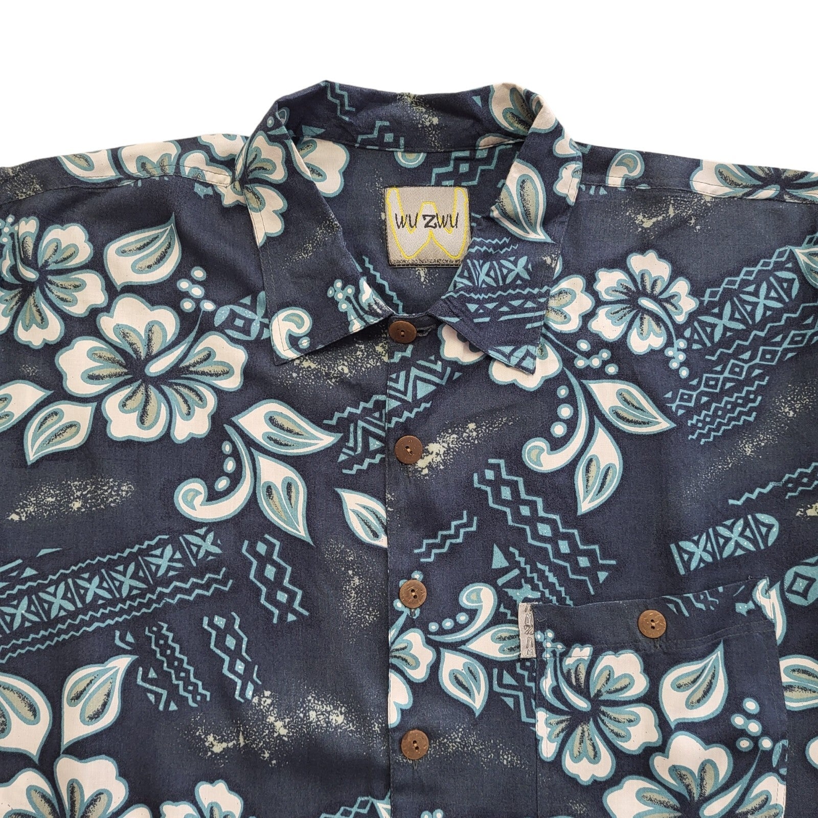Wu Zwu Y2k  Blue Floral Hawaiian Short Sleeve Shirt UK Men's Size M