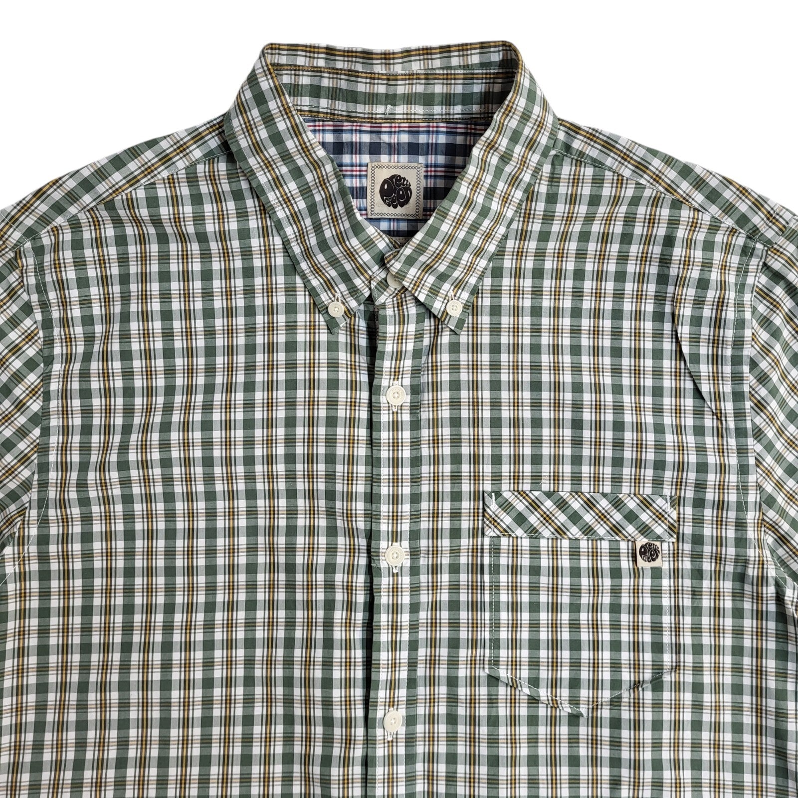 Pretty Green Y2K Green & Yellow Checked Short Sleeve Shirt Men's UK Size M