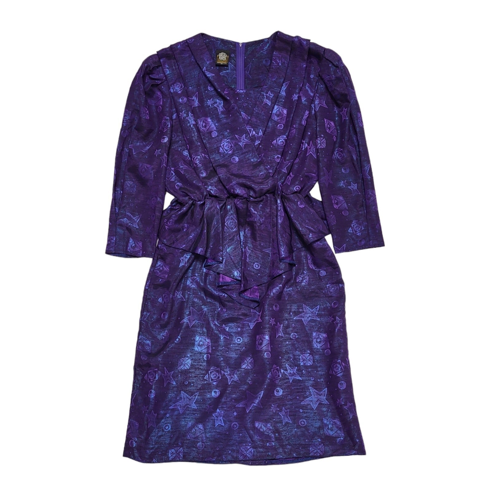 80s Vintage Golden Gate Purple Wrap Peplum Party Dress Women's 14