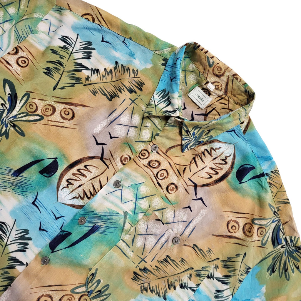 Canda 90s Green Blue Abstract Short Sleeve Retro Shirt Uk Men's Size XL