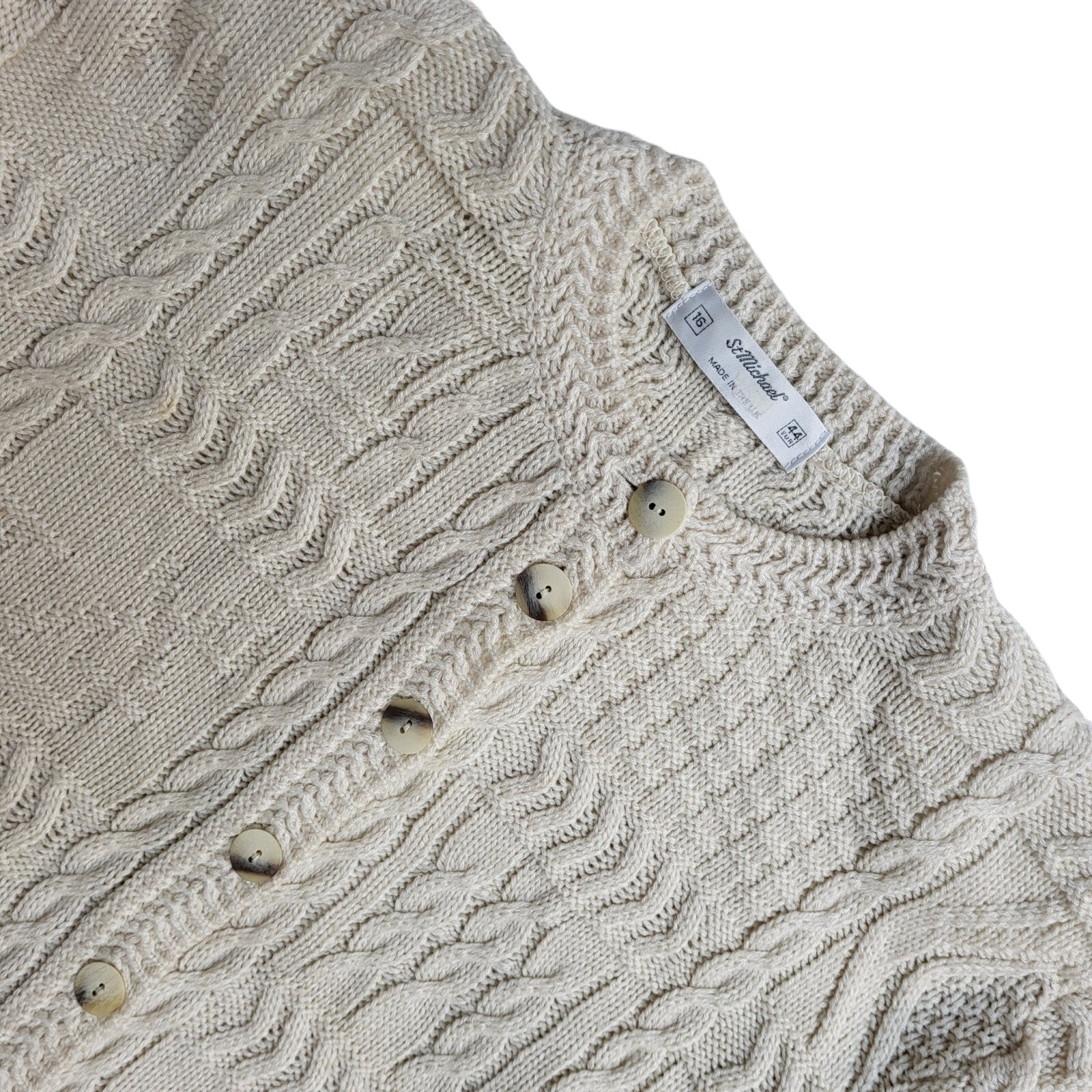 St Michael Vintage 90's Cream Knitted Cardigan UK Women's Size 16