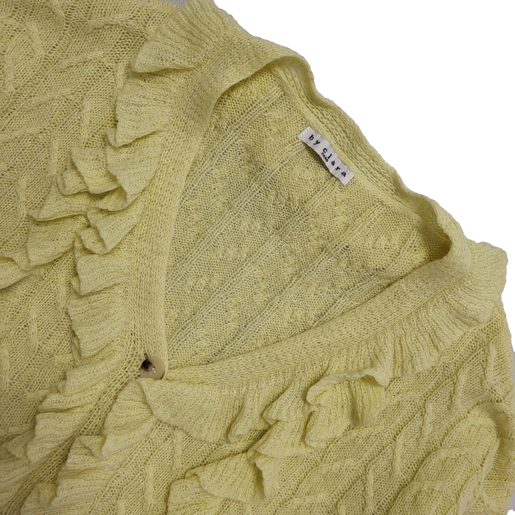 Clara Vintage 90's Yellow Cropped Ruffle Button Up Cardigan UK Womens Size 20