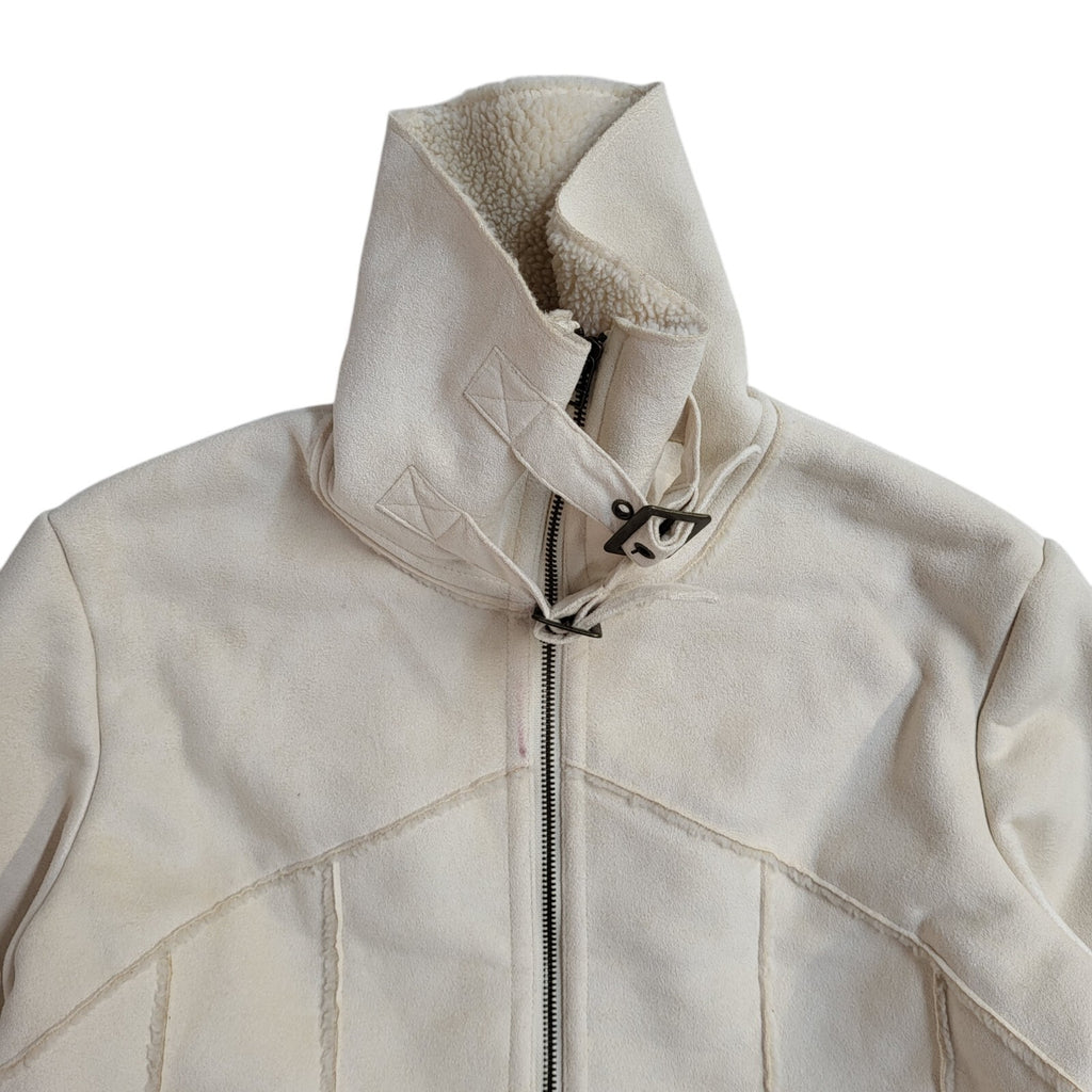 Next Vintage 90s Cream Fleece Zipped Jacket Uk Women's Size 12