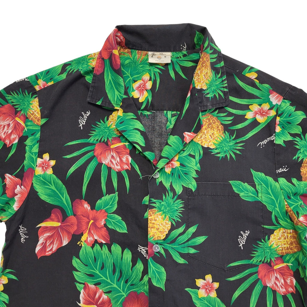 New Horizon 90s Black Green Floral Short Sleeve Retro Shirt Uk Men's Size M