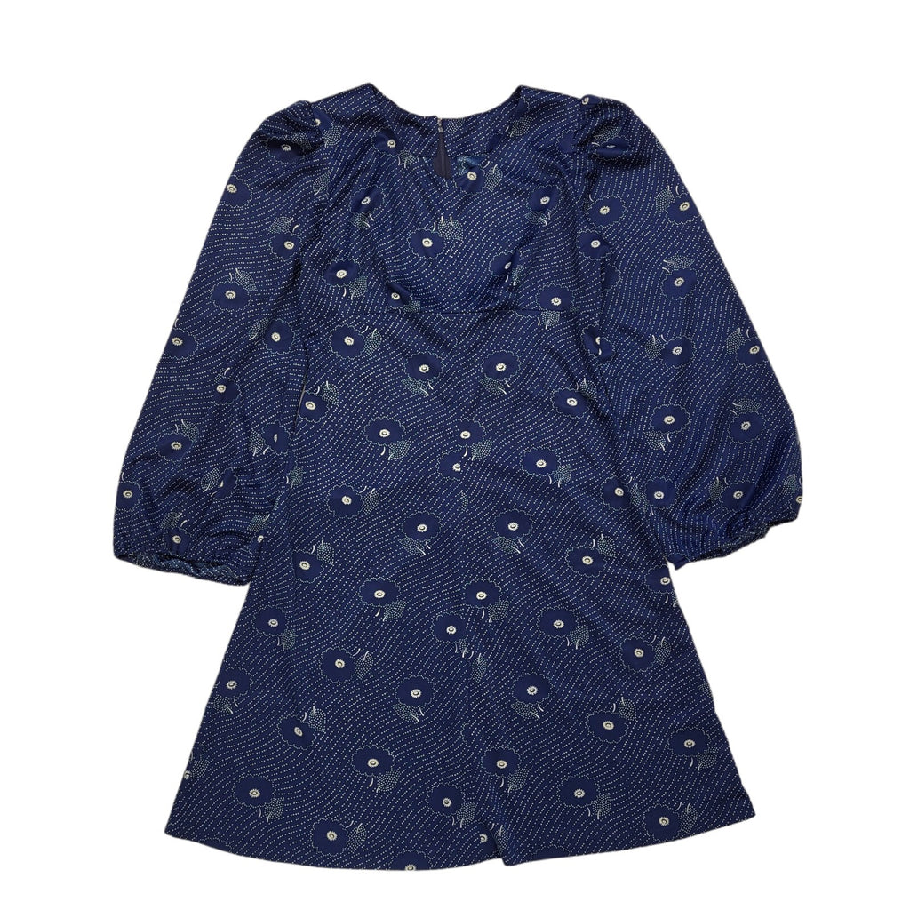 70s Vintage Blue Flower Pattern Mini Dress Women's 10/12