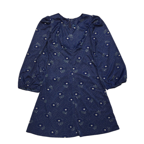 70s Vintage Blue Flower Pattern Mini Dress Women's 10/12