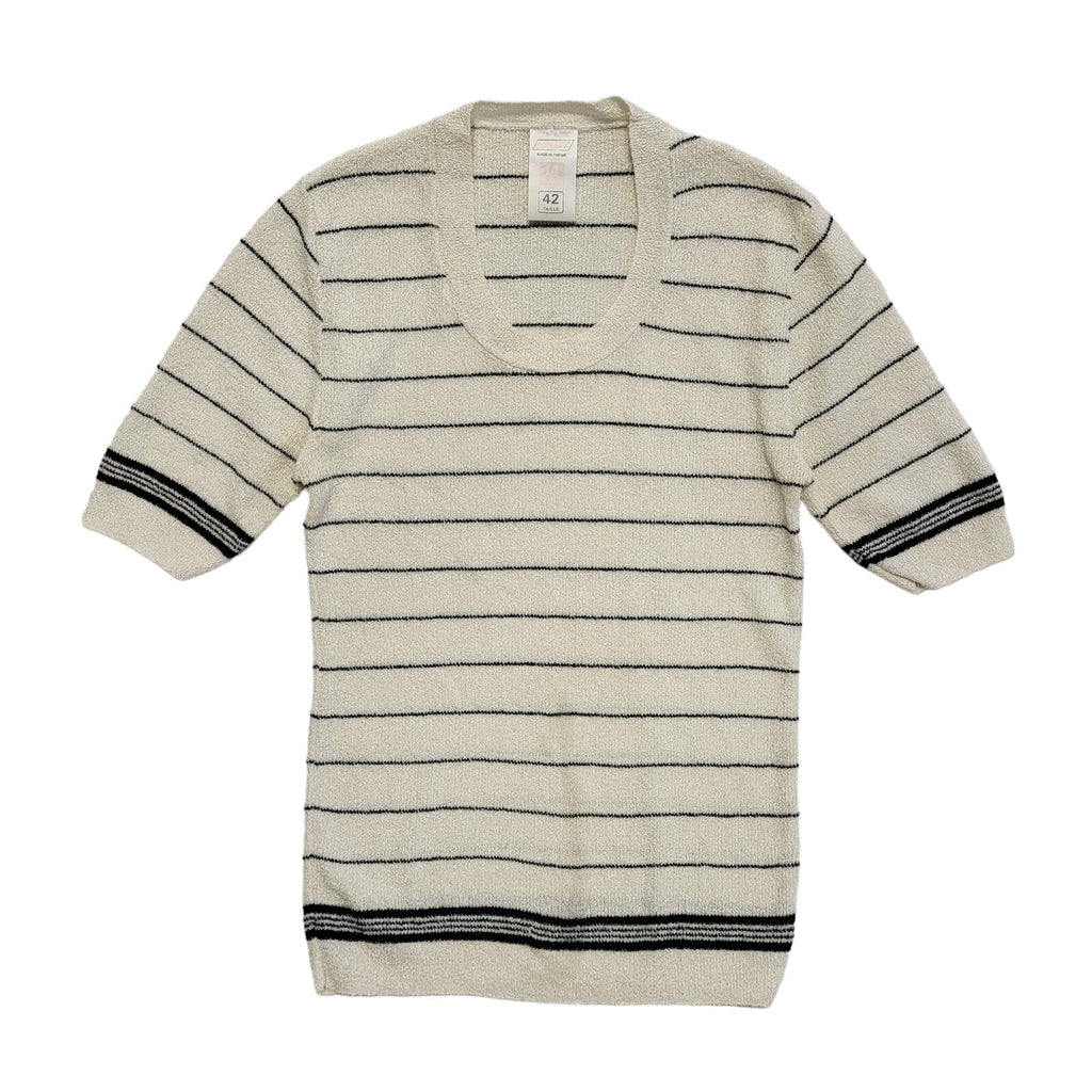 St Michael 90's White  & Black Striped Short Sleeve Top Womens UK Size 10