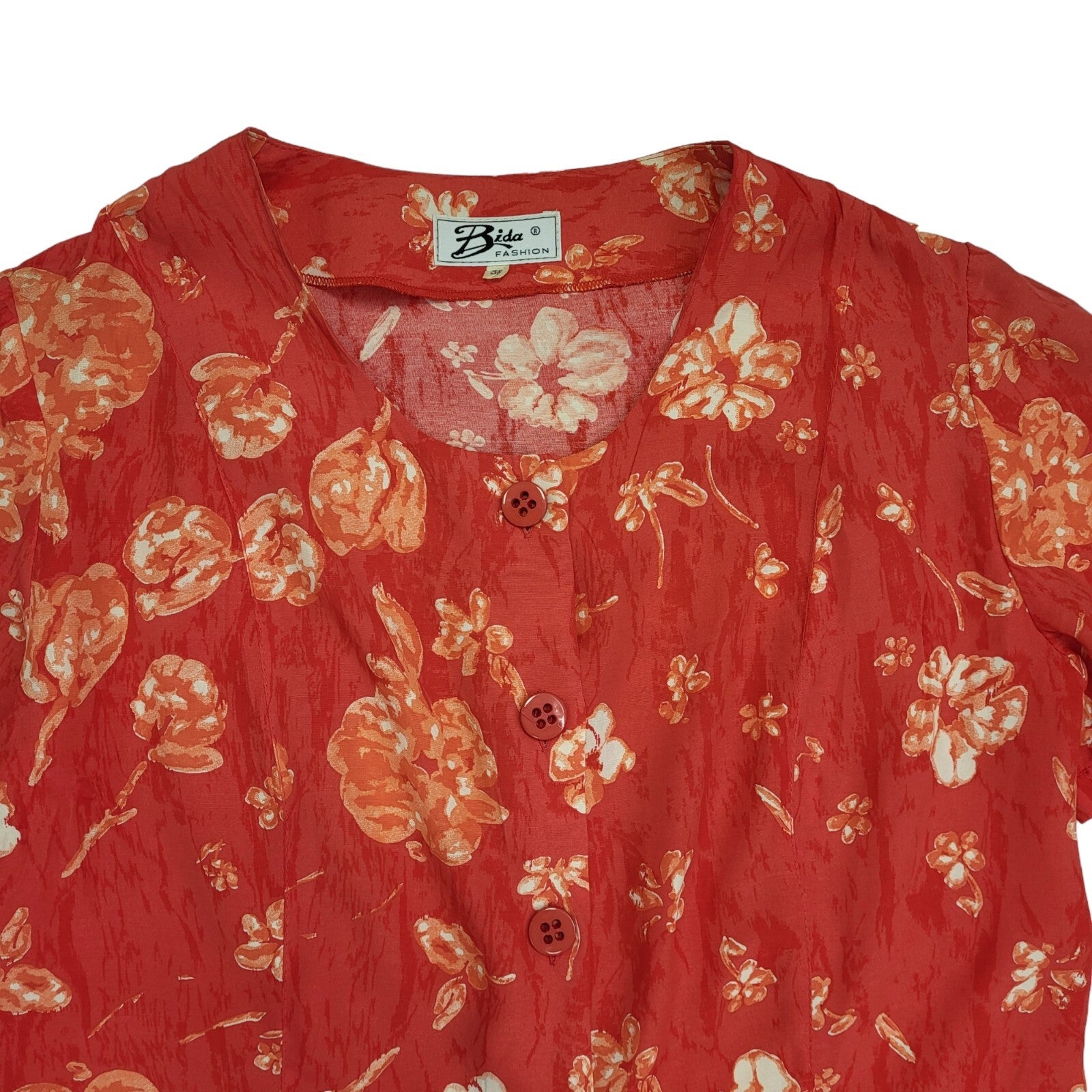90s Vintage Pink & Orange Floral Buttoned Daywear Dress Women's Size M