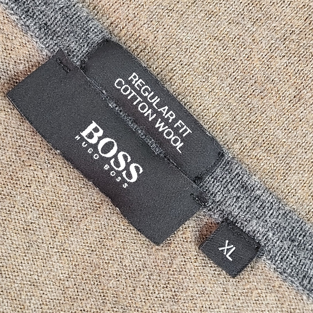 Hugo Boss Jumper Grey & Brown Modern Crew Neck Men's UK Size XL
