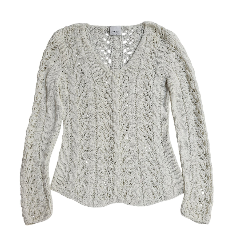 Next White V-Neck Mesh Vintage 90's Jumper UK Women's Size 12
