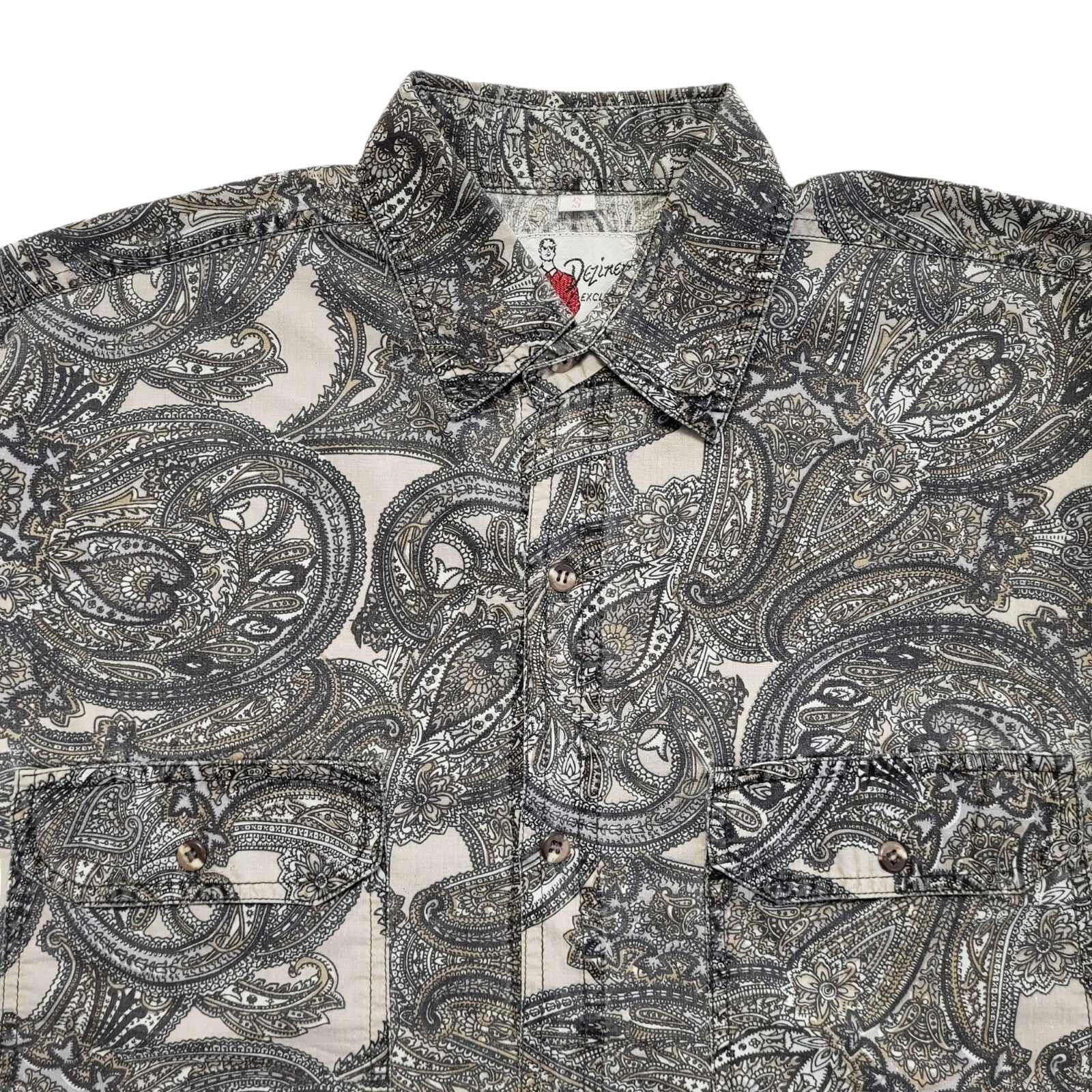 Dezinger Vintage 90's Grey Abstract Short Sleeve Shirt Uk Men's Size S