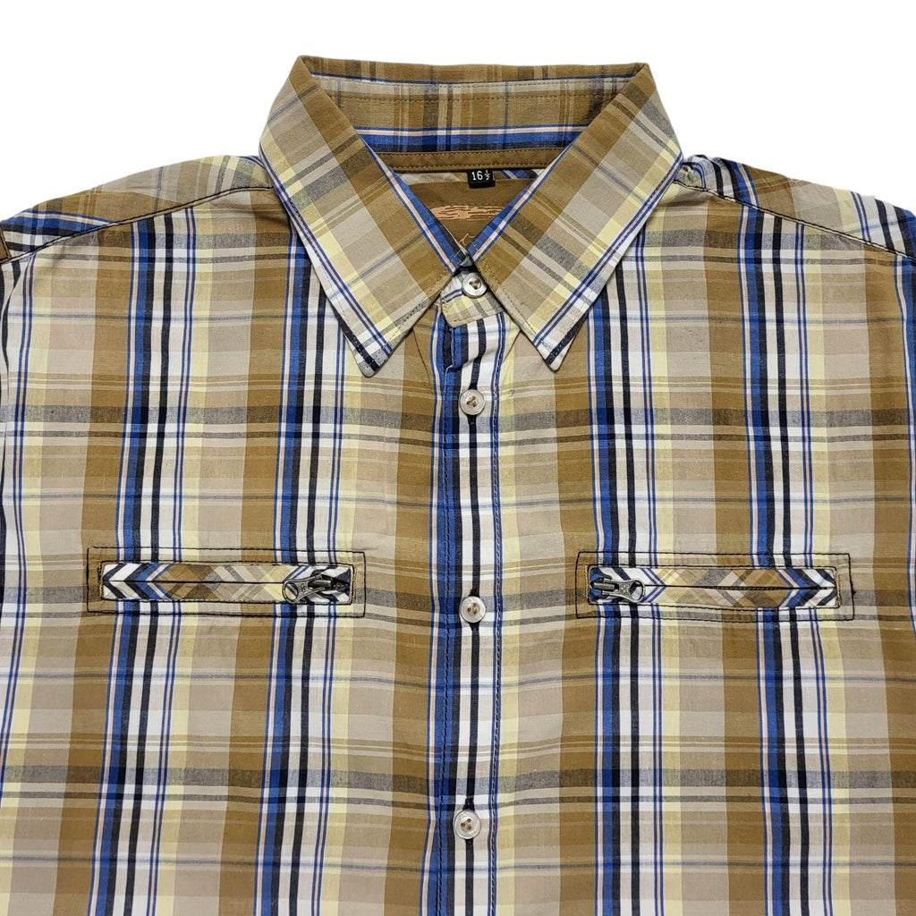 Catyeye 80's Brown & Blue Checked Short Sleeve Shirt Mens UK Size XL