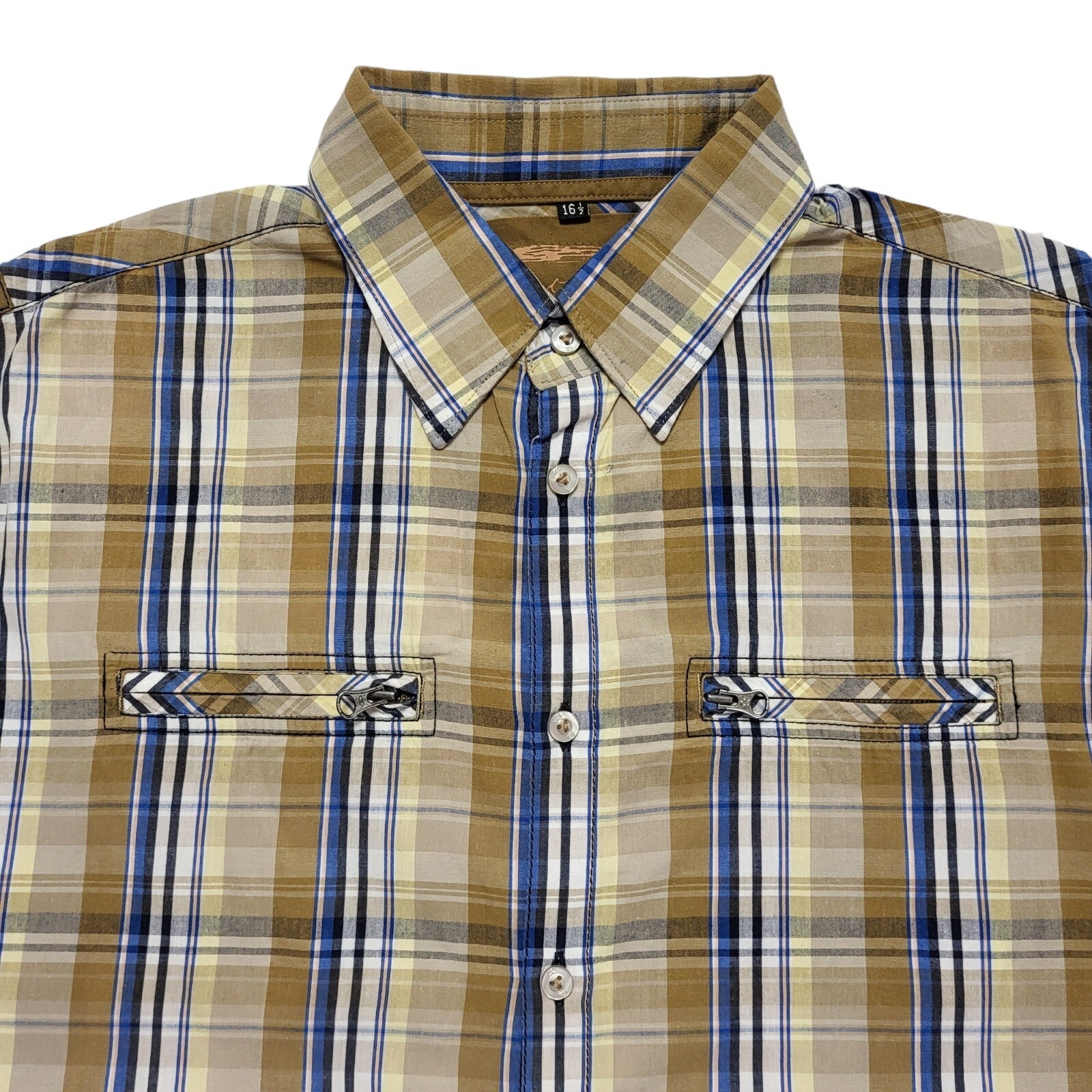 Catyeye 80's Brown & Blue Checked Short Sleeve Shirt Mens UK Size XL
