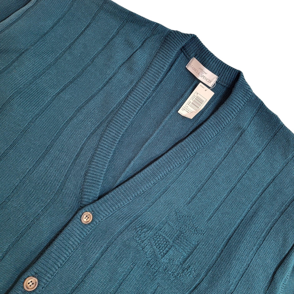 Marks & Spencer Knitted Cardigan Vintage 90s Green Button UK Men's Size L