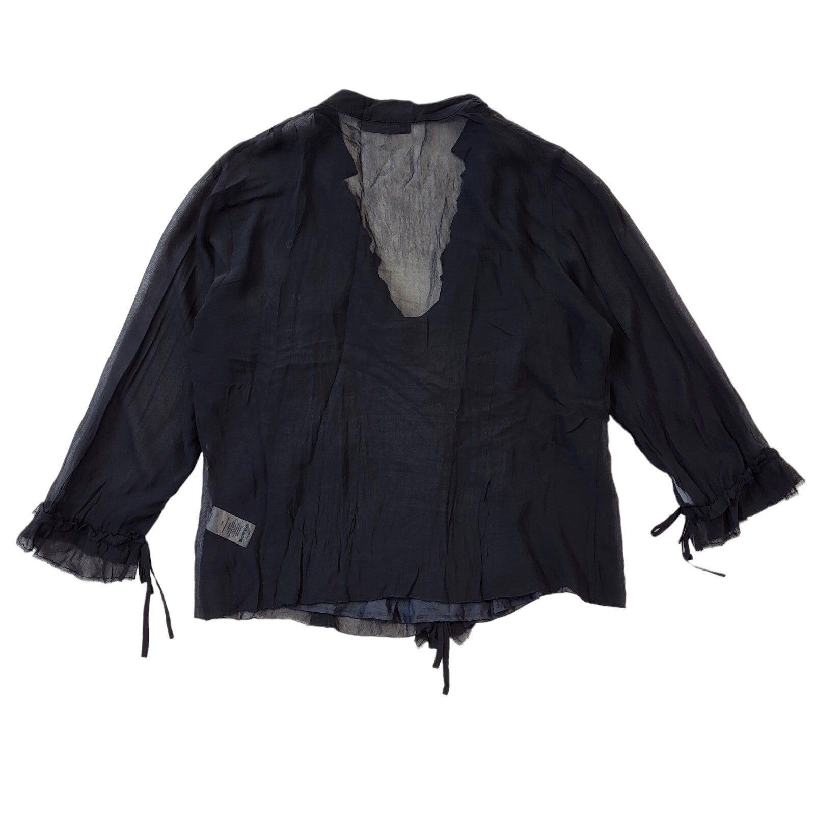 Principles Y2K Black Sheer Tie Front  Ruffle Blouse Women's 14