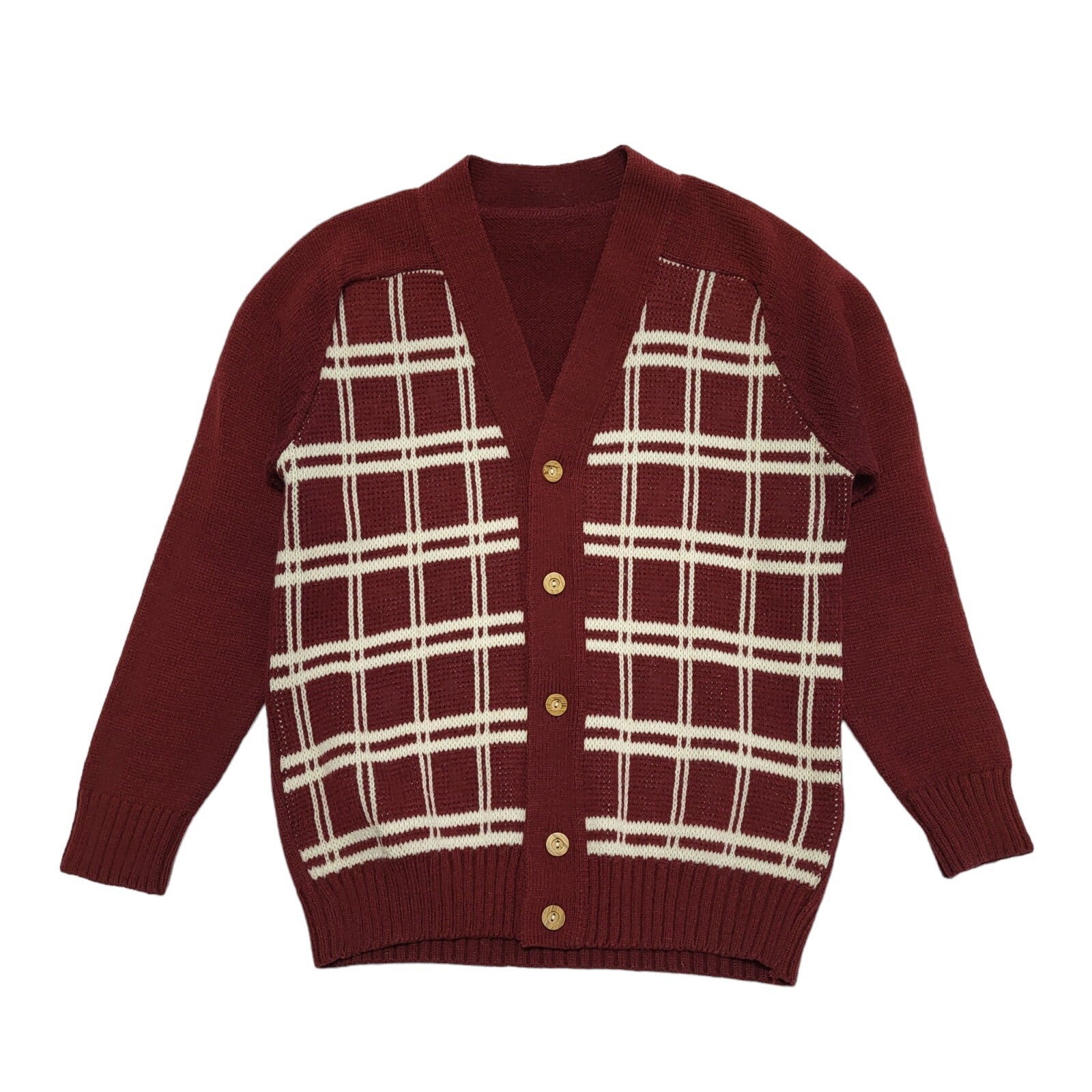 Vintage 80s Red White Check Button Cardigan Uk Women's Size 14