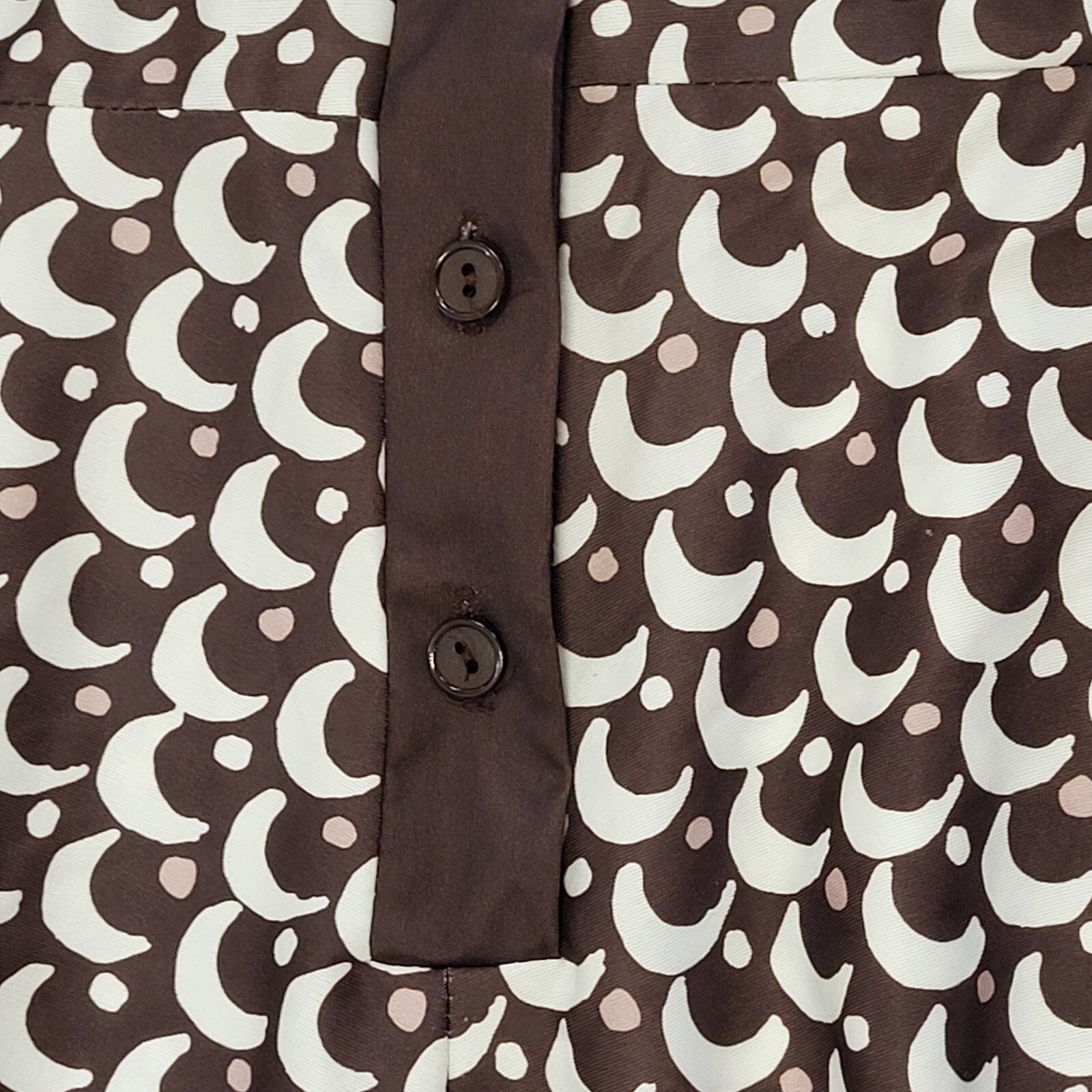 70s Vintage Brown & White Retro Patterned Dress Women's Size 10/12