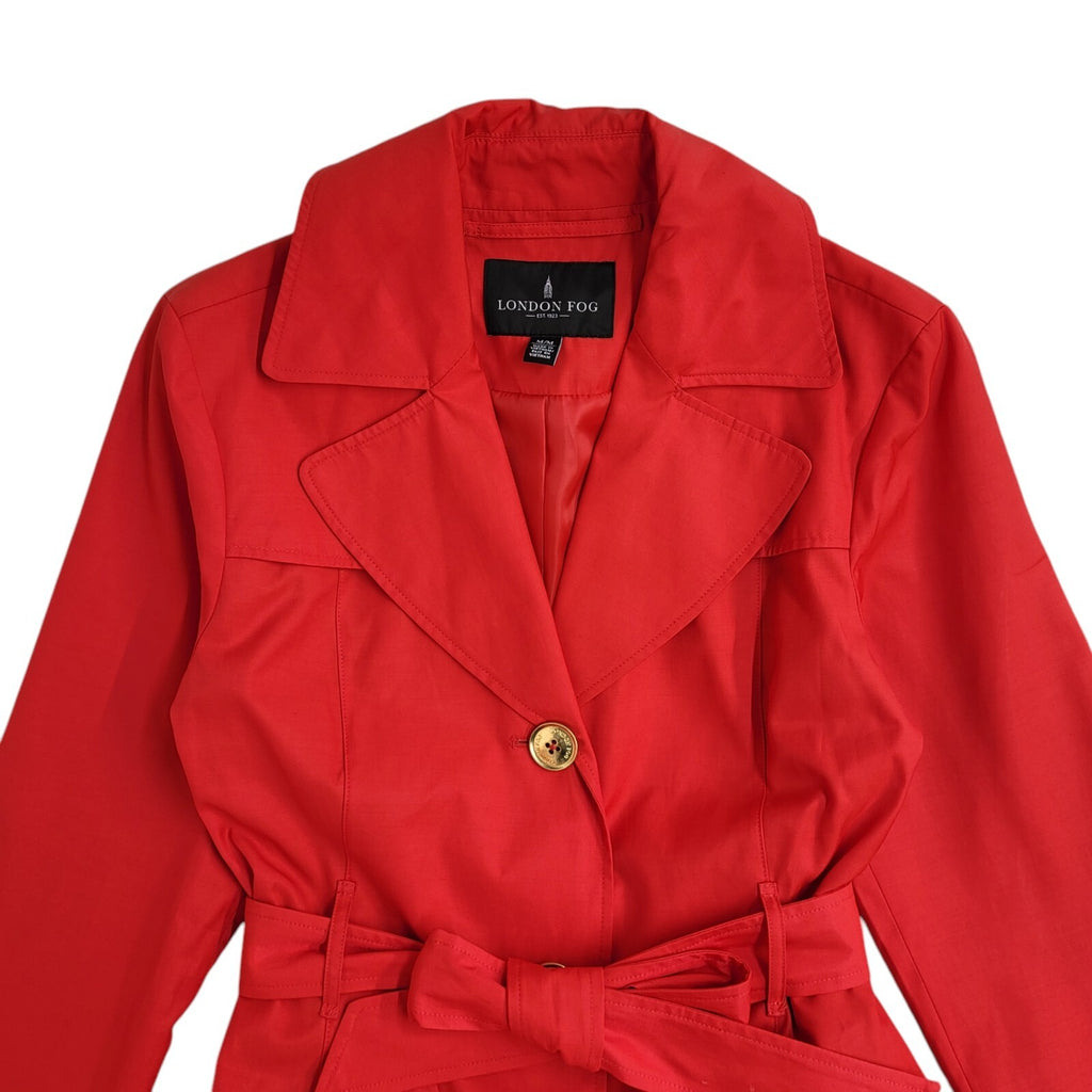 London Fog Red Button Front Belted Coat 90s UK Women's Size M