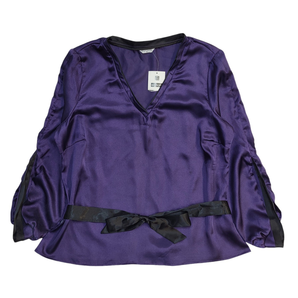 Editions Vintage Y2K V-Neck Purple Satin Long Sleeve Top BNWT Women's UK 16