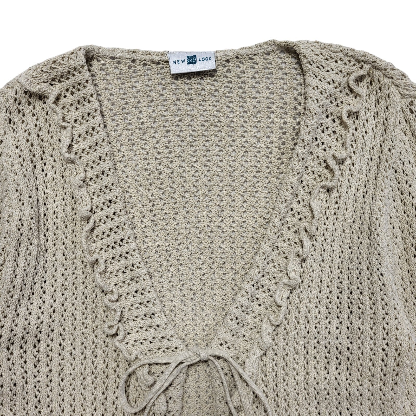 New Look Y2k Beige Lace-Up Cable-Knit Cardigan Uk Women's Size 12