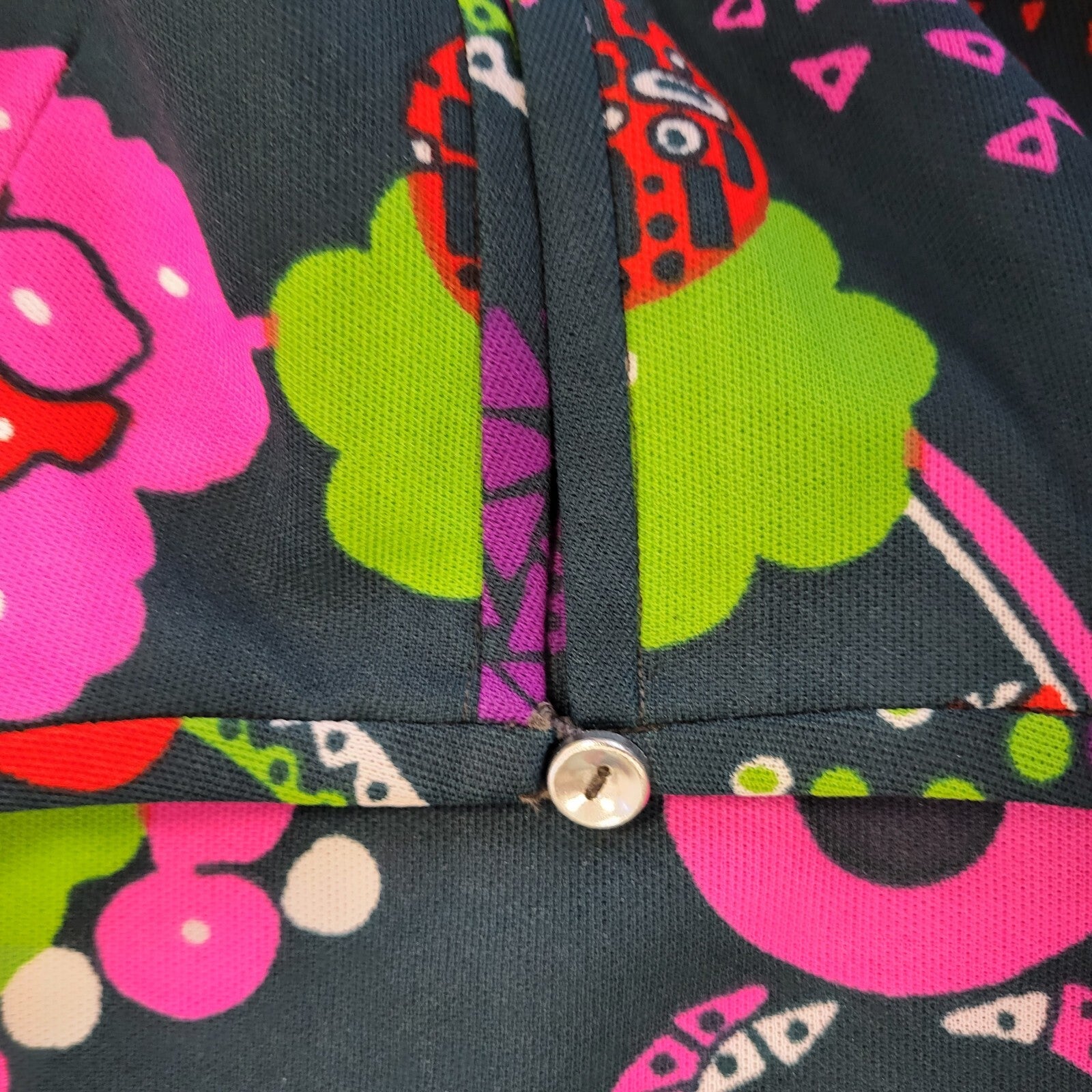 60s Vintage Black & Pink Floral Fit & Flare Dress Women's Size 10