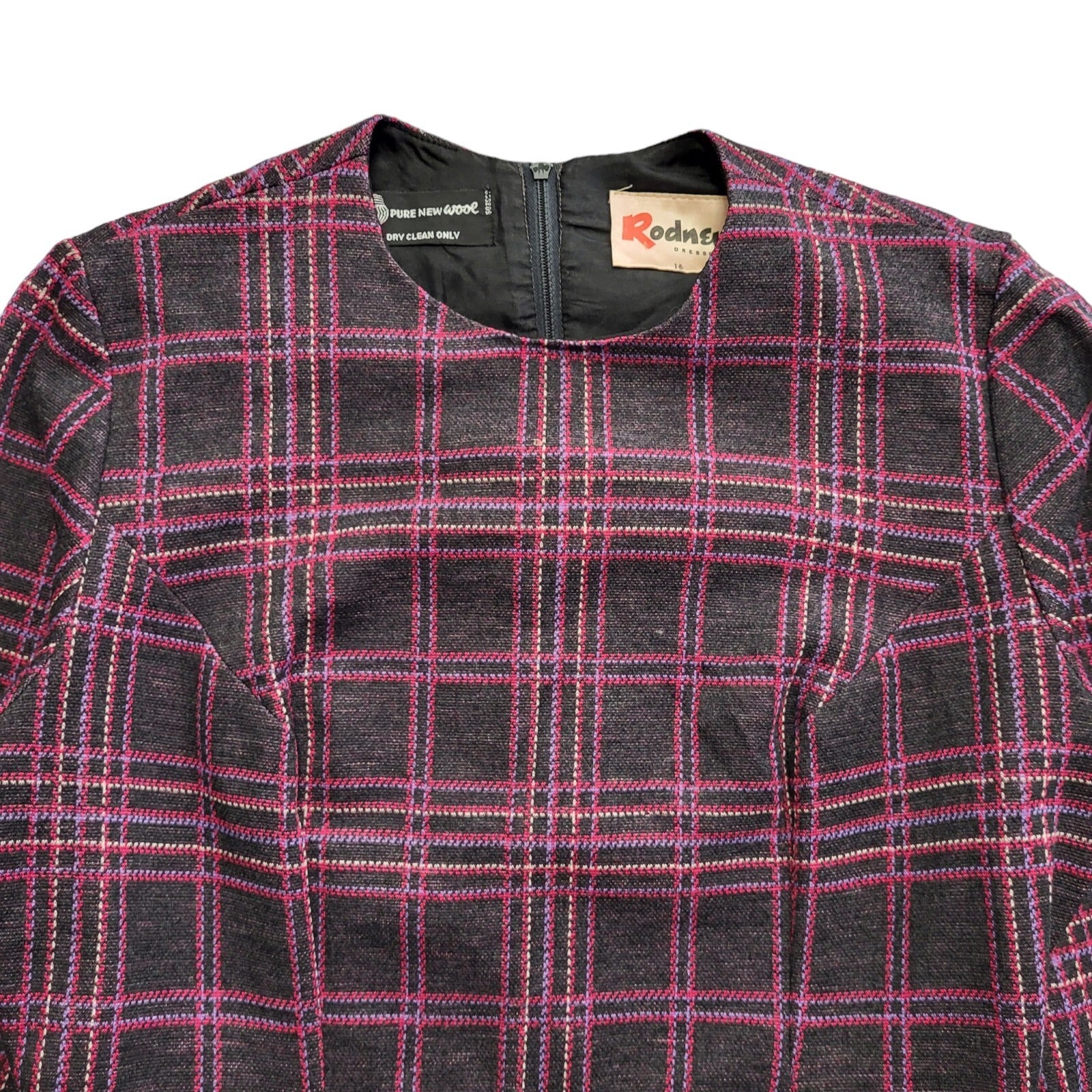 Rodney Vintage 70's Pink Check Long Sleeve Dress Uk Women's Size 16