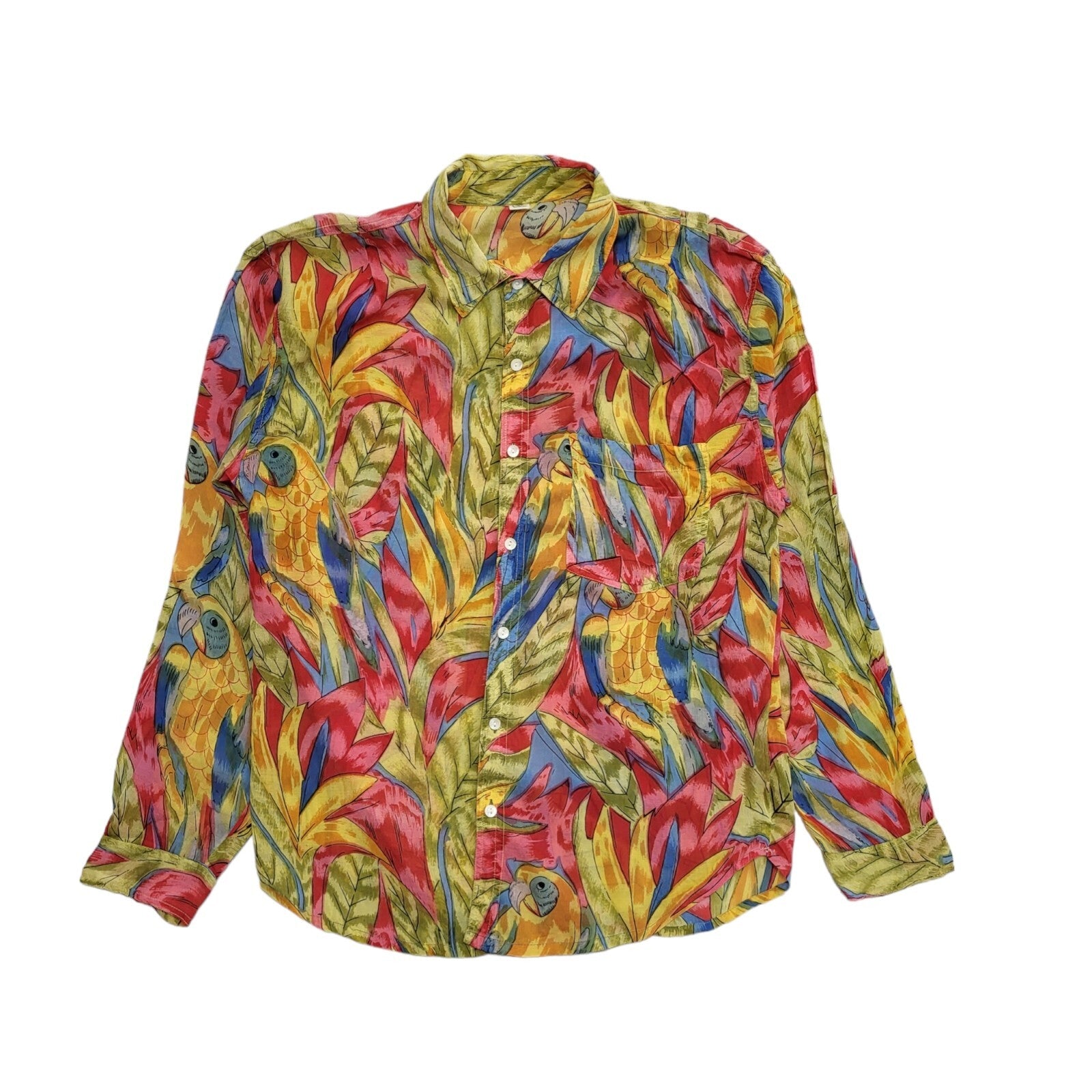Vintage 90s Pink Green Abstract Short Sleeve Retro Shirt Uk Men's Size L