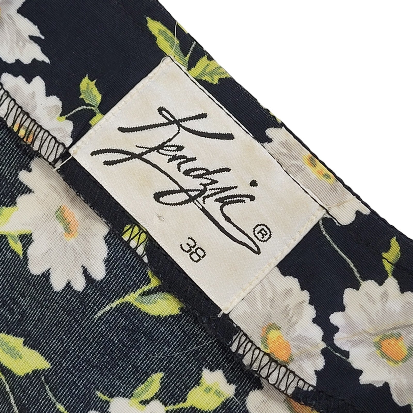 90s Vintage Kenzie Black & White Floral Button Daywear Dress Women's Size 10