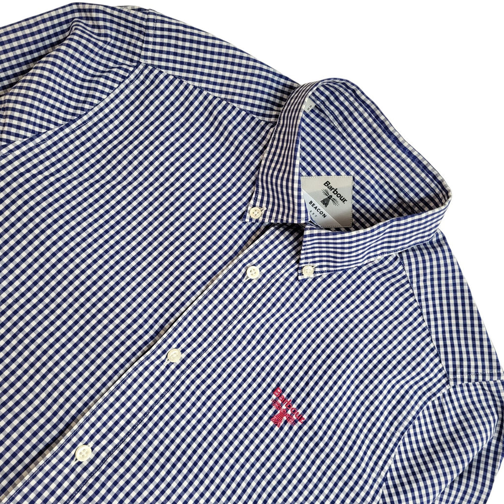 Barbour Beacon 90's Blue & White Check Long Sleeve Shirt Men's UK Size S