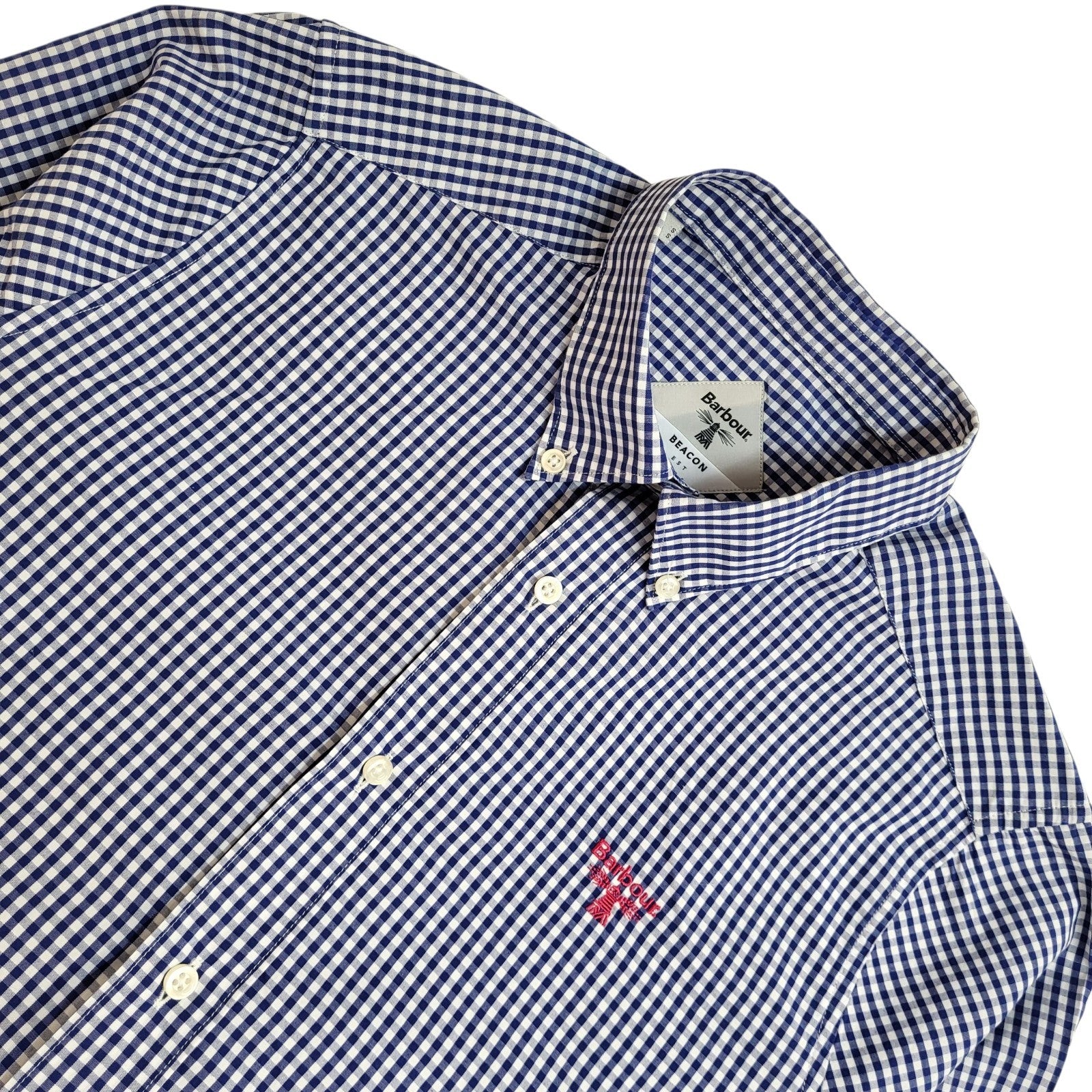 Barbour Beacon 90's Blue & White Check Long Sleeve Shirt Men's UK Size S