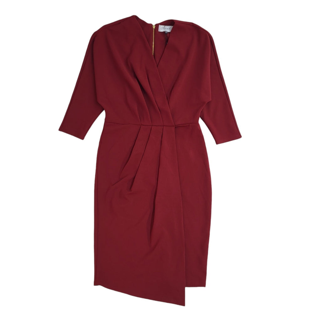 Closet Red Modern V-Neck 3/4 Sleeve Midi Dress BNWT UK Women's Size 14