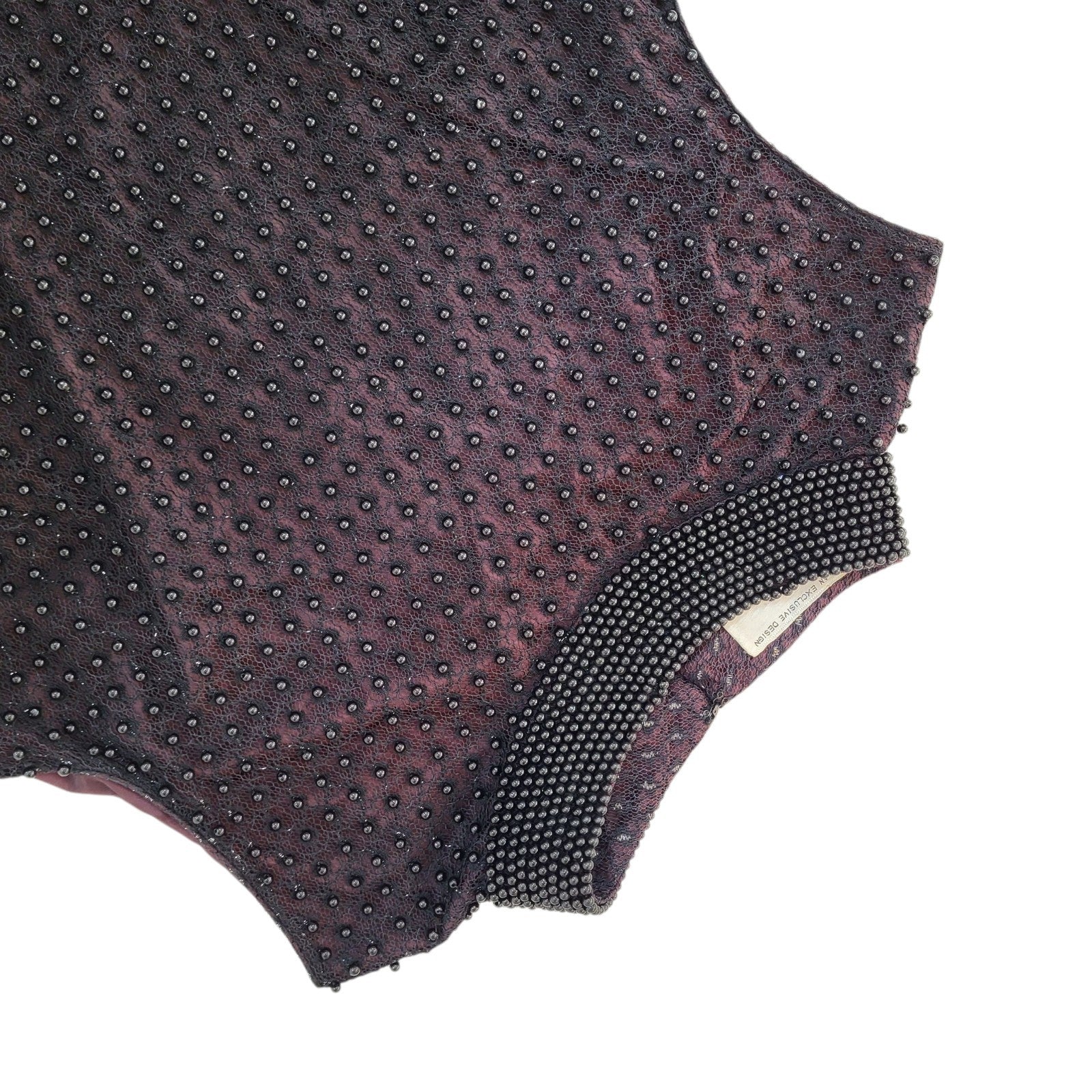 Ellis  Vintage 70's Black Burgundy Beaded Heavy Lace Long Dress Womens UK L 12