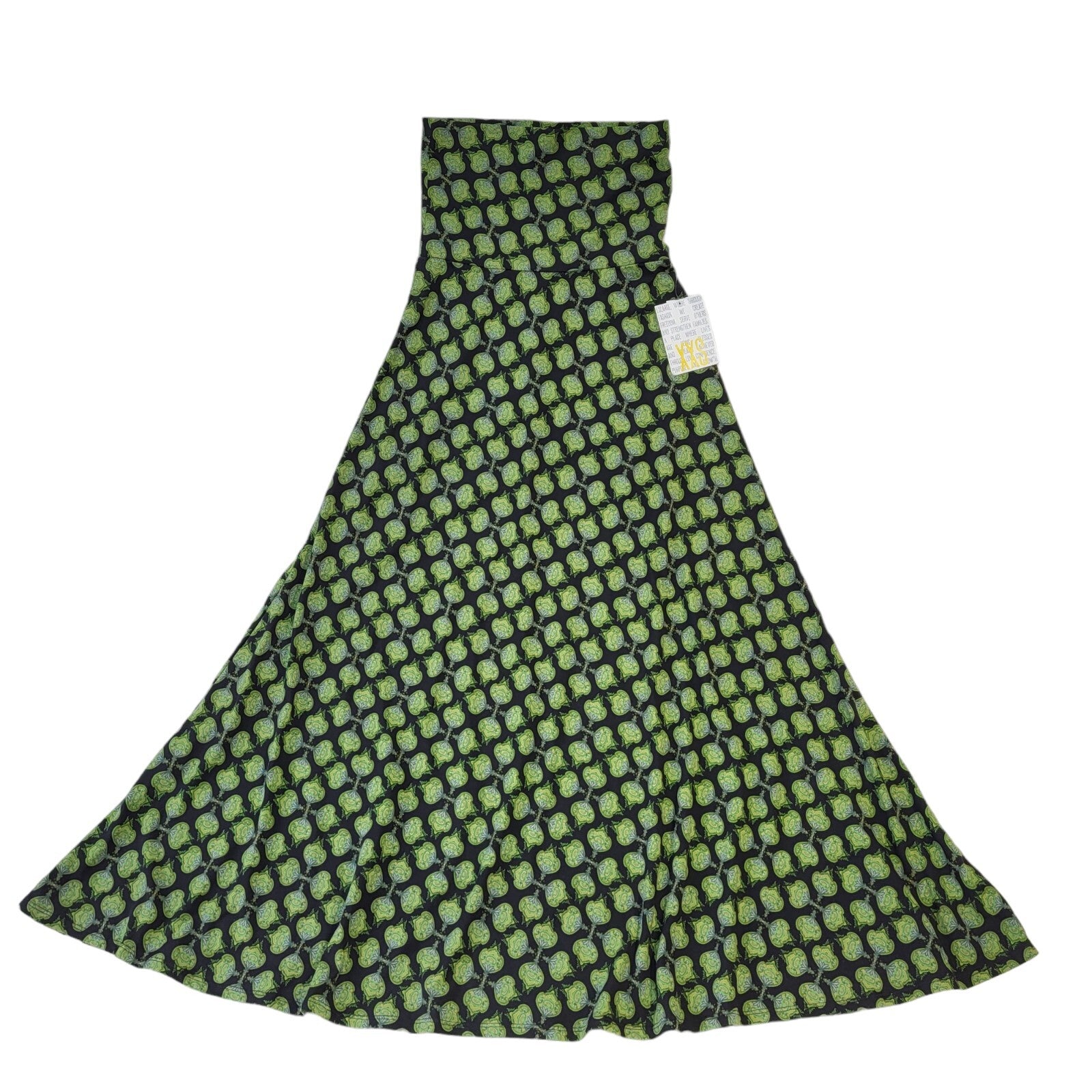 Lula Roe Y2K Vintage Green & Black Retro Abstract Maxi Skirt Women's XXS W22