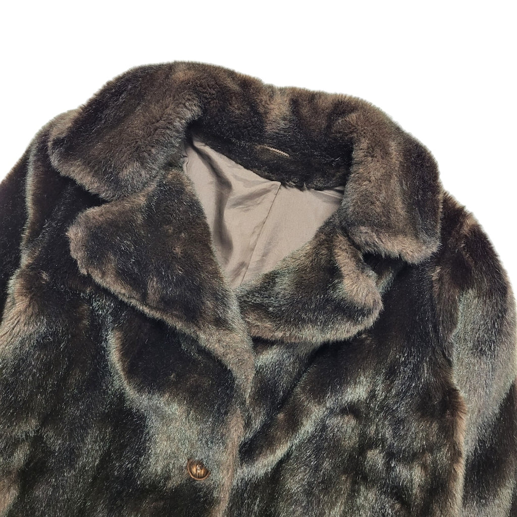Astraka 80s Vintage Brown Faux Fur Button Coat Women's Size 18