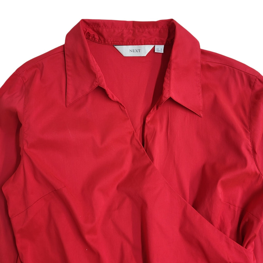 Next 90s Red Wrap V-Neck Long Sleeve Blouse Women's UK Size 12