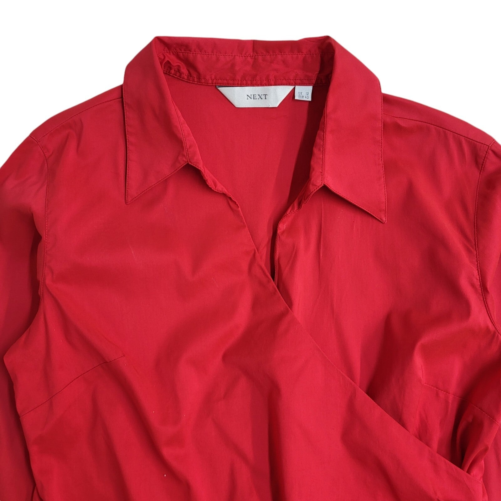 Next 90s Red Wrap V-Neck Long Sleeve Blouse Women's UK Size 12