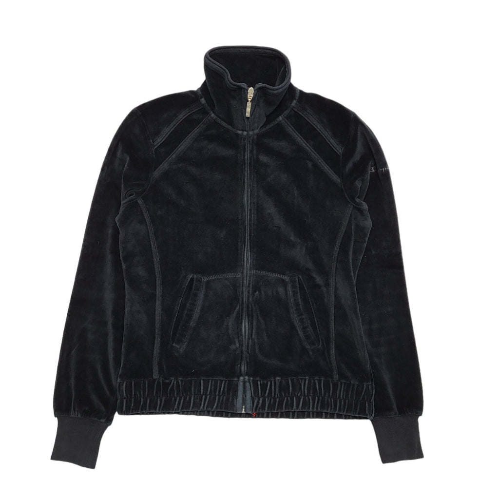 Champion  Y2K Black Full Zip Velour Tracksuit Jacket Women's UK Size Small