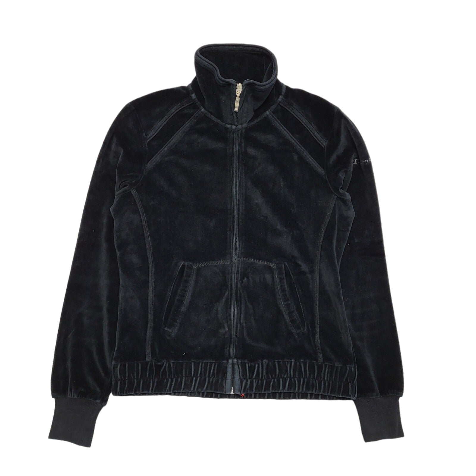 Champion  Y2K Black Full Zip Velour Tracksuit Jacket Women's UK Size Small