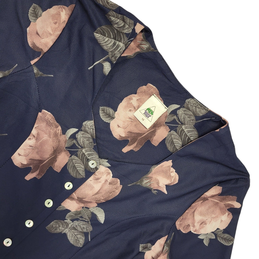 New Fast 90s Vintage Blue & Pink Floral Daywear Dress Women's 14