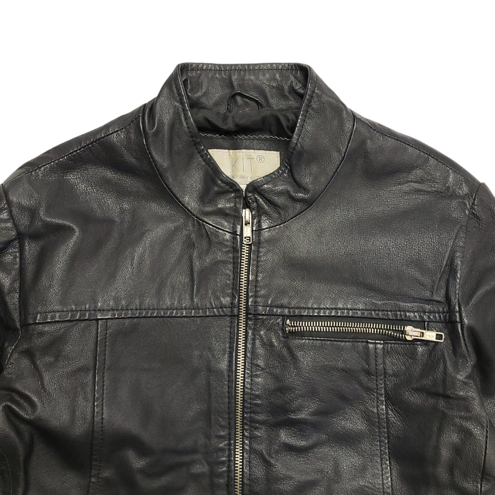 Kit 90s Black Zip Up Leather Jacket Uk Women's Size 10